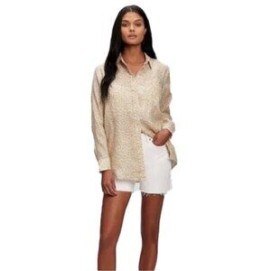 ❤️ 🆕 GAP Linen Boyfriend Beige Animal Print Button Down Shirt Small